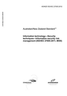 AS/NZS ISO/IEC 27005 AS/NZS ISO/IEC 27005